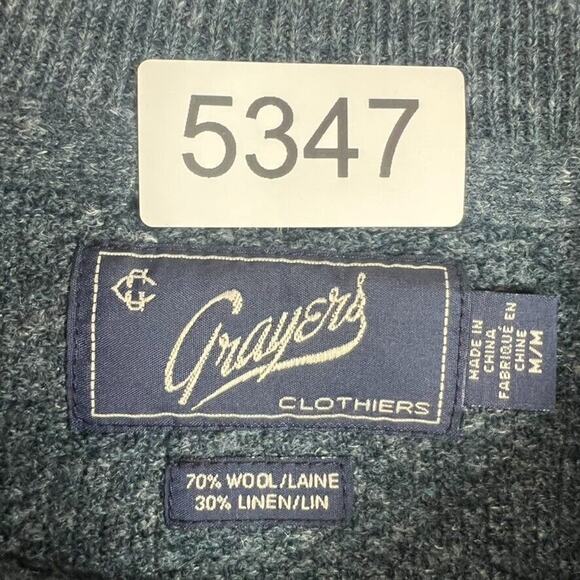 Grayers Clothiers Sweater Mens M Blue Green Crew Neck Wool and linen blend - Picture 6 of 8
